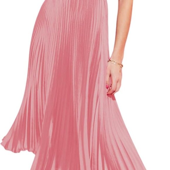 Women's Satin Midi Dress Sleeveless Backless Wrap V Neck Party Dress - Picture 1 of 9